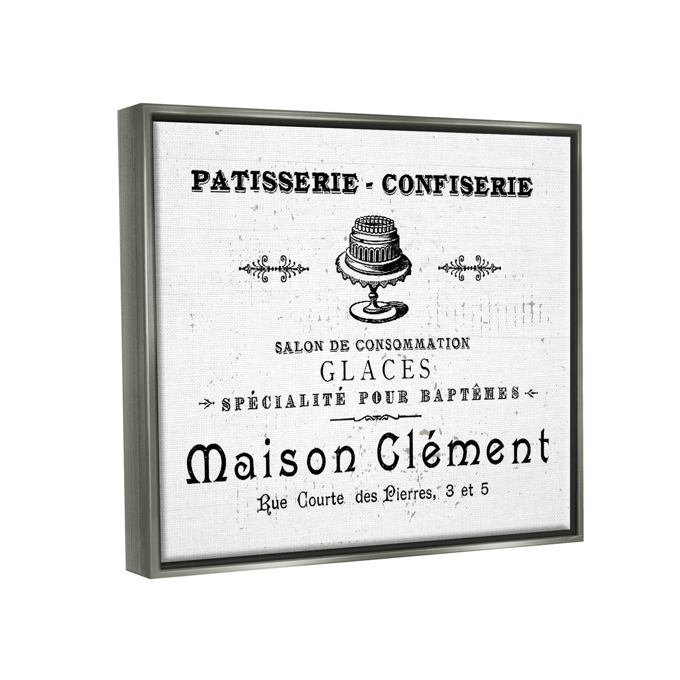 Stupell Industries Vintage Patisserie Bakery Sign Graphic Art Luster Gray Floating Framed Canvas Print Wall Art, Design by Lil' Rue