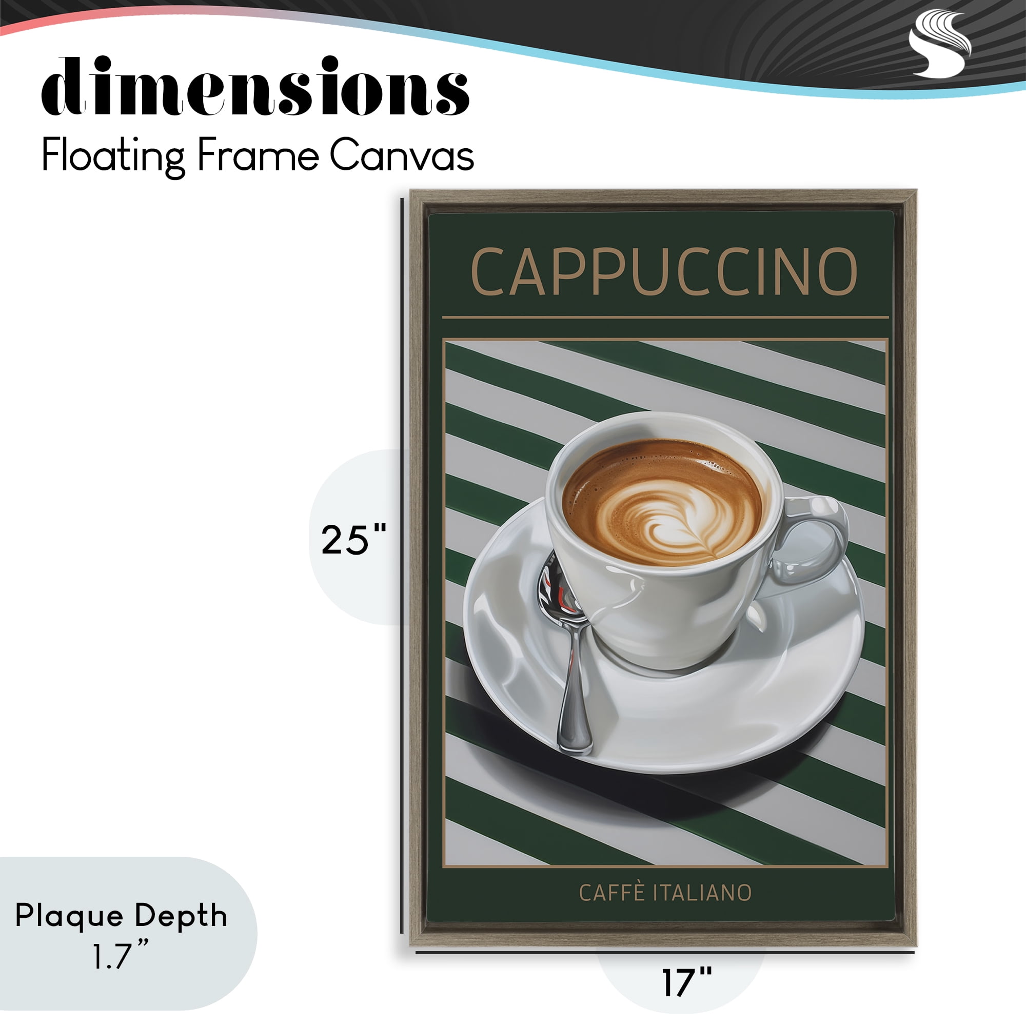 Stupell Industries Cappuccino Coffee over Stripes Brown Framed Floater Canvas Wall Art, design by Andreas Magnusson