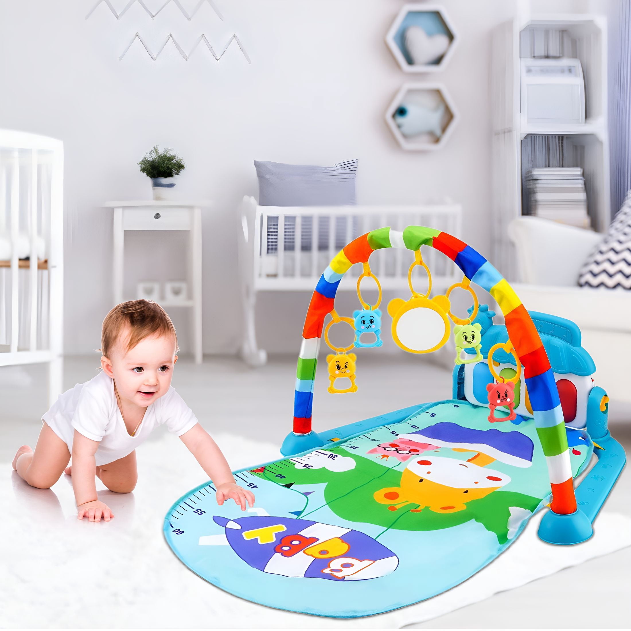 RLESO Play Mat,Tummy Time Mat Toys,Musical Learning 0-6 Mon,Adorable Animal-Themed Play Gym with Piano Panel,Tummy Time Mat Activity Center,Style C