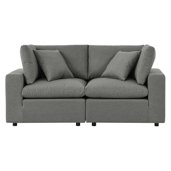 Modular Lounge Loveseat Deep Sofa, Charcoal Grey Gray, Fabric, Modern Contemporary, Outdoor Patio Balcony Cafe Bistro Garden Furniture Hotel Hospitality