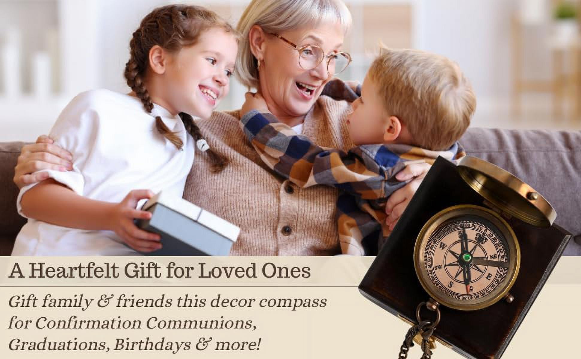 WOANIN - Thoreau's Go Confidently Brass Compass, Gift for Graduation, Confirmation Day, Baptism, New Year Gift, Birthday, Anniversary, Communion, Camping Gift