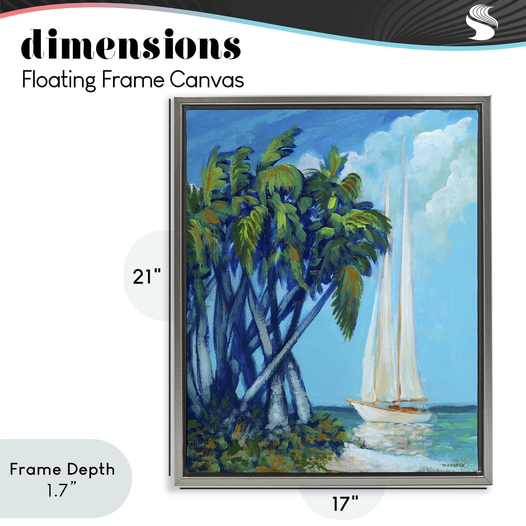 Stupell Industries Sailboat & Twisted Palms Gray Framed Floater Canvas Wall Art, design by Dan Meneely