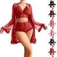 thumbnail image 2 of Qingpeng Womens 3 Piece Sheer Lace Nightgown Pajamas Set Bralettes See Through Bathrobe Bridal Wedding Sleepwear, 2 of 6