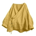 thumbnail image 3 of Aboser Oversized Kimono Tops for Women Lightweight Cotton Linen Shirts Casual Side Tie Blouses Loose V Neck Kimonos Breathable Soft Blouse Yellow M, 3 of 9