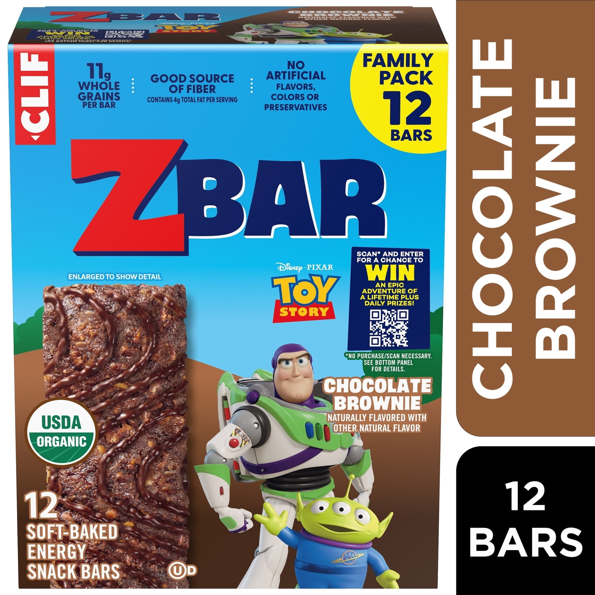 Zbar Chocolate Brownie Soft-Baked Energy Snack Bars, Organic Granola Bars, Snacks for Kids, 12ct