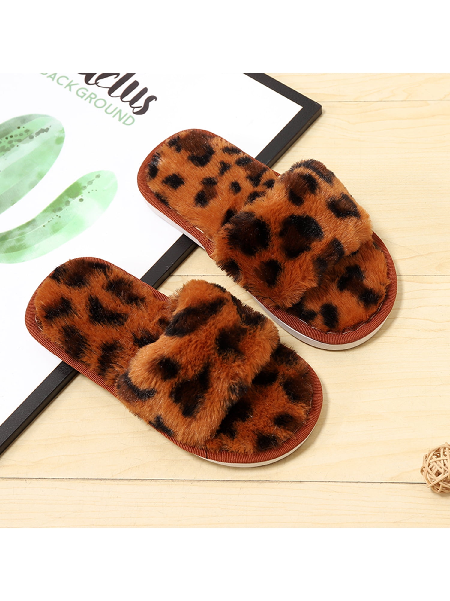 Kids Furry Sliders Faux Fur Slippers Mules Boys Girls Warm Non Slip Comfy Shoes 