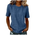 thumbnail image 2 of Women's Crew Neck Washed Short Sleeve Tee Loose Fit Vintage Denim Basic Tops for Women Blue 2XL, 2 of 9