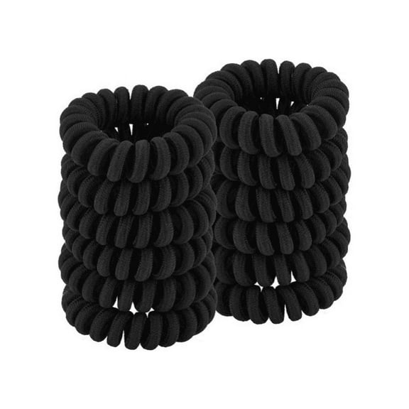 Spiral Hair Ties , Coil Hair Ties for Thick Hair, Ponytail Holder Hair Ties for Women , No Crease Hair Ties, Phone Cord Hair Ties for all Hair Types with Plastic Spiral(Cloth Black,12 Pcs)
