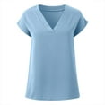 thumbnail image 4 of Women Summer Tops Women Tops Cap Sleeve Textured Dressy Casual V Neck Shirts 2025 Summer Business Work Blouses Outfits Short Sleeve Athletic Thin Womens Tee Shirts Blouses for Fashion Sky Blue L, 4 of 5