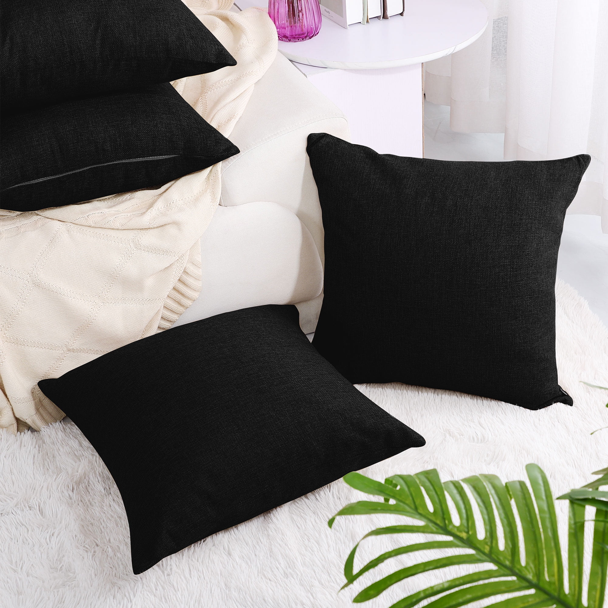 PiccoCasa 4Pcs Faux Linen Throw Pillow Covers, 18 x 18 Inch, Linen