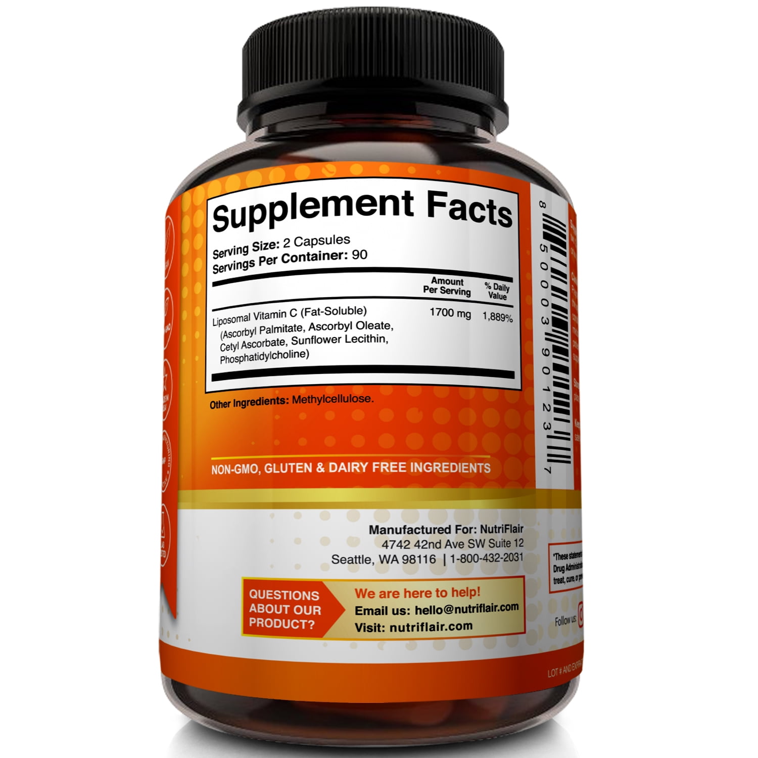 NutriFlair Liposomal Vitamin C 1700mg 180 Capsules for Immune