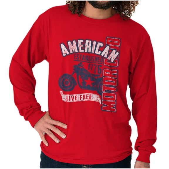 American Biker Motorcycle Patriotic Plus Size Long Sleeve Graphic Tee Shirt Brisco Brands 2X