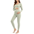 thumbnail image 2 of QSXADF Women Thermal Nursing Underwears Maternity Pajama Solid Thermal Underwears Set Long Sleeve Maternity Nursing Sleepwear for Pregnancy Postpartum Women's Homewear Fall Winter Clothing Set, 2 of 6