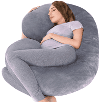Pregnancy Pillows, C Shaped Full Body Pillow for Sleeping, 58 Inch Maternity Pillow with Velvet Cover for Side Sleeper, Gray