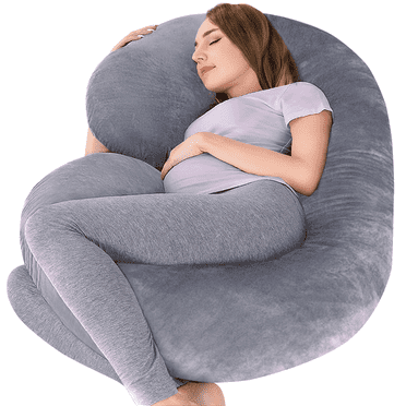 Pregnancy Pillows, C Shaped Full Body Pillow for Sleeping, 58 Inch Maternity Pillow with Velvet Cover for Side Sleeper, Gray