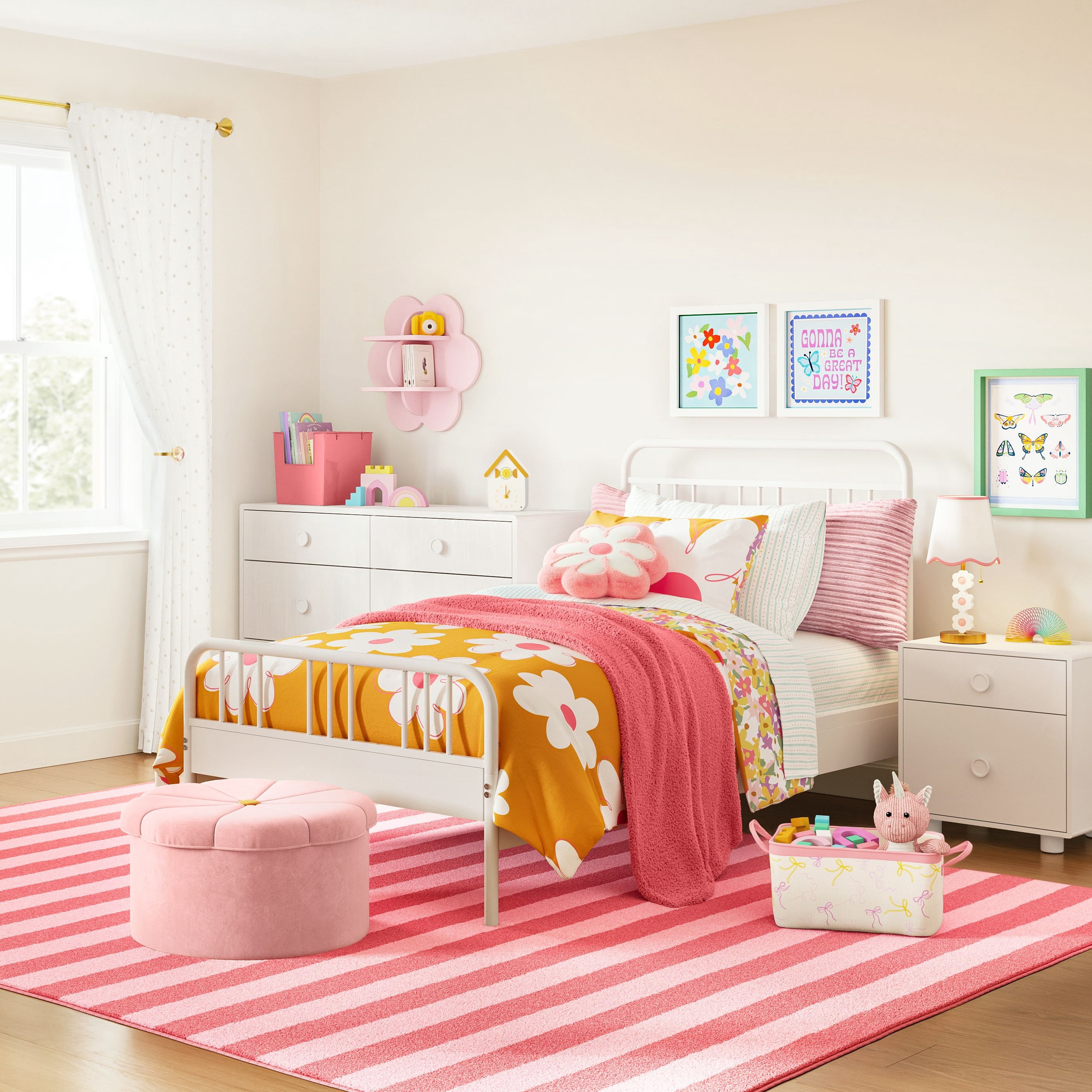Mainstays Kids Tufted Pink Stripe Washable Area Rug, 8' x 10'