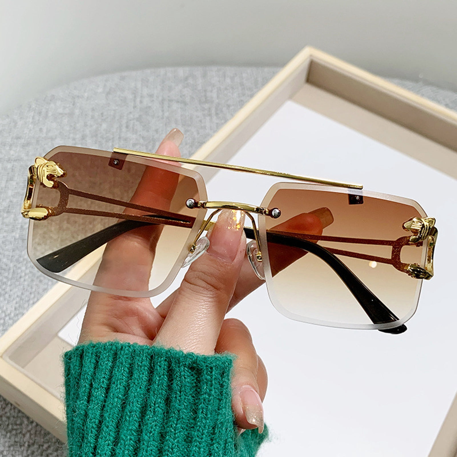ievspot 6 Pairs Unisex Sunglasses Rectangle Shape Frame Tiger Head Decor Block Sunlight Vacation Beach Spectacles Outdoor Eyewear