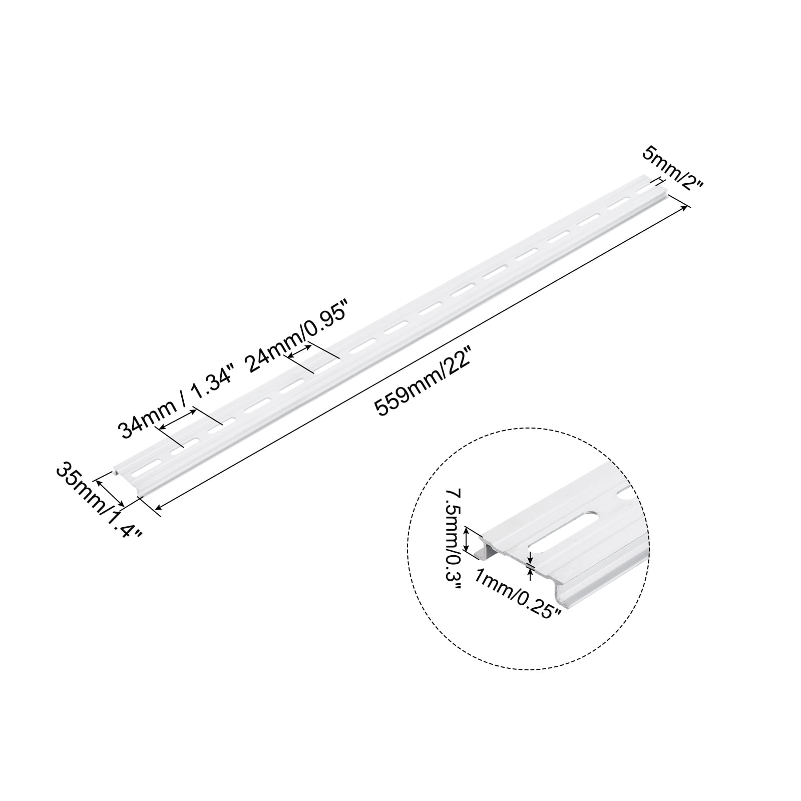 DIN Rail Slotted Aluminum Mounting Guide 22 Inch x 1.4 Inch x 0.3 Inch with Guide Rail Cover for Equipment Installation 6 Pcs, Silver