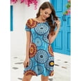 thumbnail image 2 of Korsis Women Summer Casual T Shirt Dress - Flower Mix Blue - Small, 2 of 5
