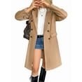 thumbnail image 3 of Womens Notched Lapel Collar Double Breasted Pea Coat Winter Wool Blend over Coats Camel Color S, 3 of 7