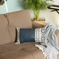 thumbnail image 4 of Boho Handcrafted Decorative Single Throw Pillow Cover Vegan Faux Leather Geometric 12" x 20" Navy Blue & Ivory Lumbar for Couch, Bedding, 4 of 5