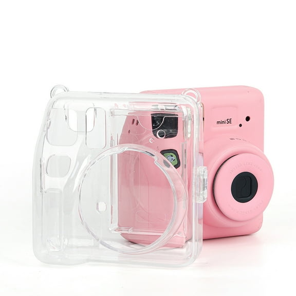 Protective Clear Case for Instax Mini SE,Film Instant Camera Crystal Hard Shell Case with Film Pocket Pouch for Storing Photos - Transparent