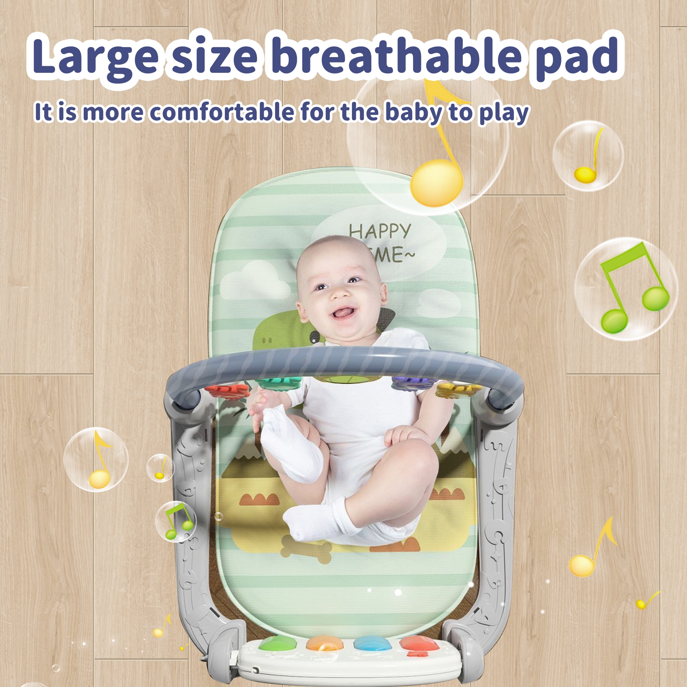 KOPPOP Baby Play Mat with Piano Toys, Tummy Time Activity Gym for Infants 0-12 Months, Dinosaur Playmat Newborn Gift Boy Girl
