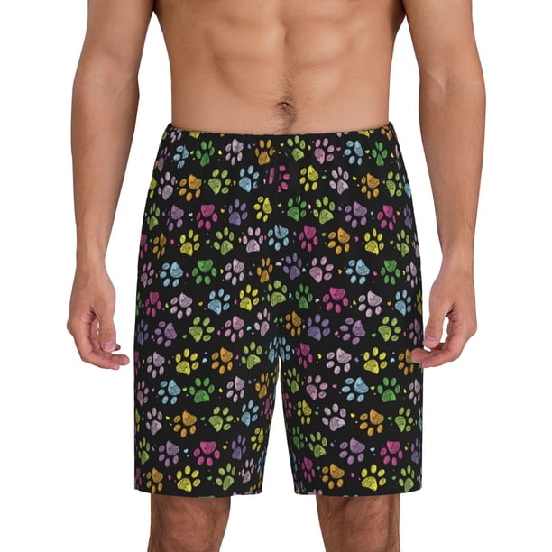 Balery Colorful Paw Pantalones cortos de pijama de punto de algodón para hombre con cinturilla y bolsillos-Medium