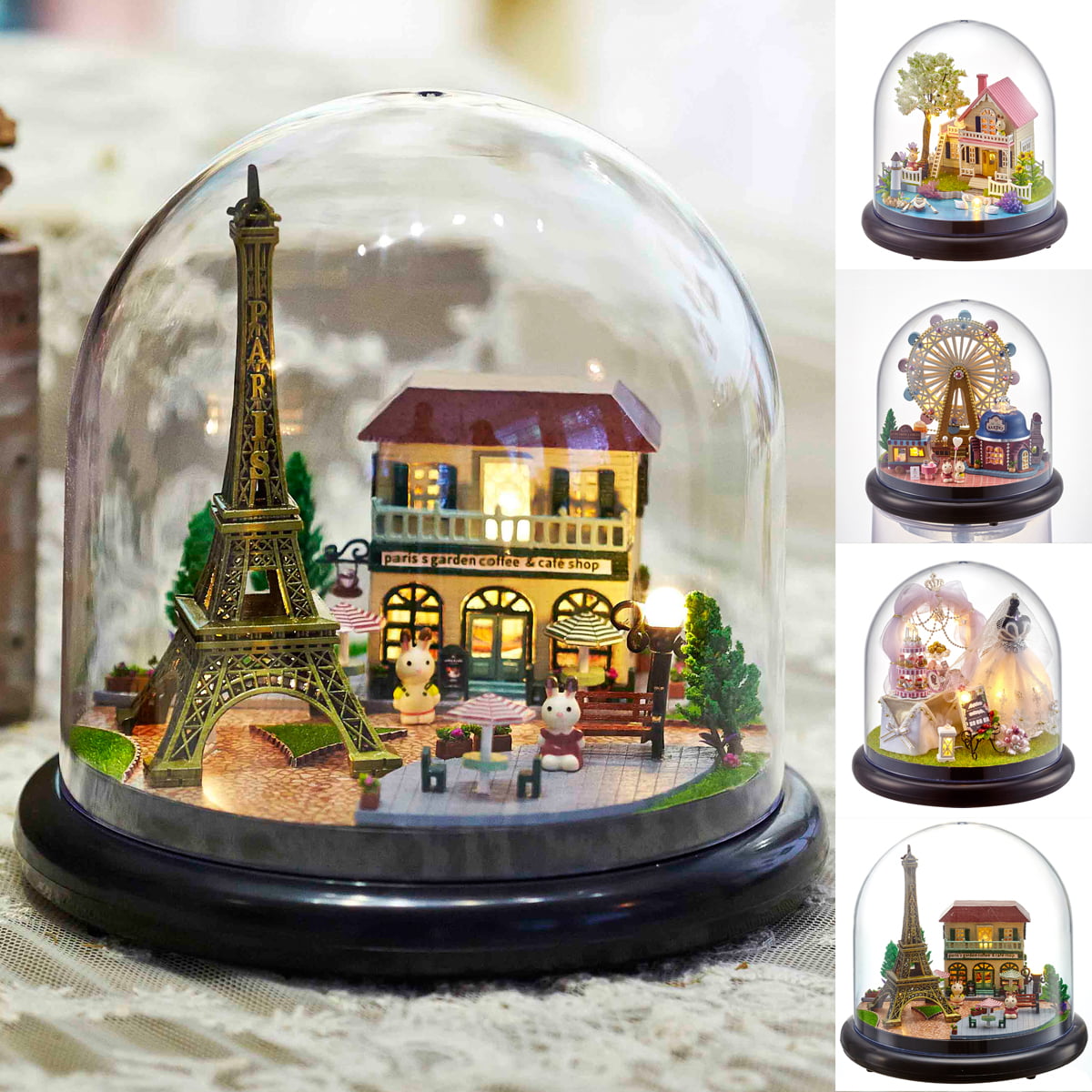 Romantic Paris Flever Dollhouse Miniature DIY House Kit Creative Room With Furniture and Glass Cover for Romantic Artwork Gift 