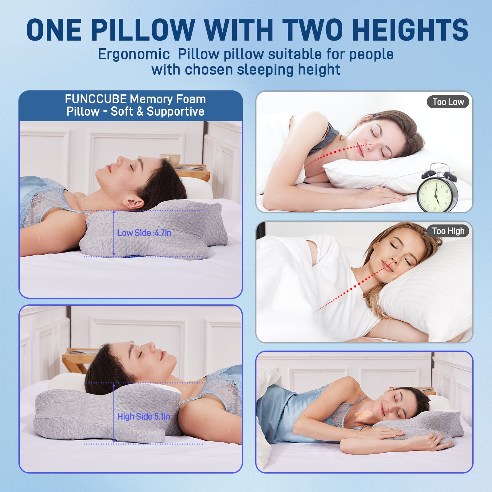 Cervical Neck Pillow for Sleeping, Cervical Pillow for Neck Pain Relief,  Hollow Design, Memory Foam Cervical Neck Pillow, Cooling Pillow for Neck Support, Adjustable, Cozy Sleeping, Odorles