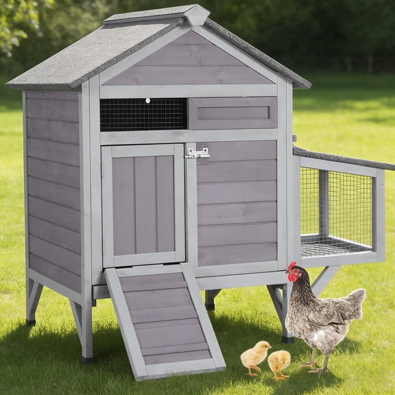 Outdoor Chicken Coop with Nesting Box, Weatherproof Hen House with Leakproof Pull-Out Tray, Oenable Roof, Poultry Coops for Chickens, Duck & Quail