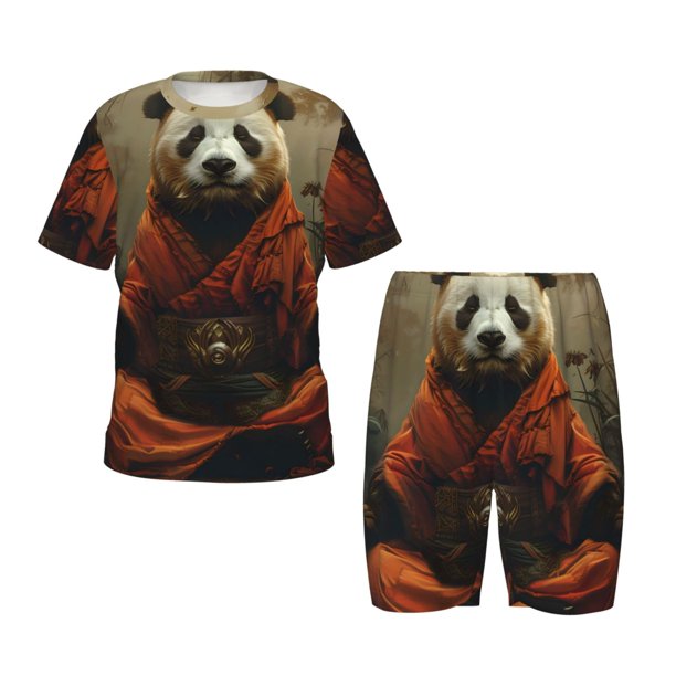 Fotbe Jungle Meditating Panda Pijama Estampada de 2 Piezas para Niños – Ropa de Dormir de Manga Corta Cómoda para Niños y Niñas, Camiseta y Shorts de Algodón-Large