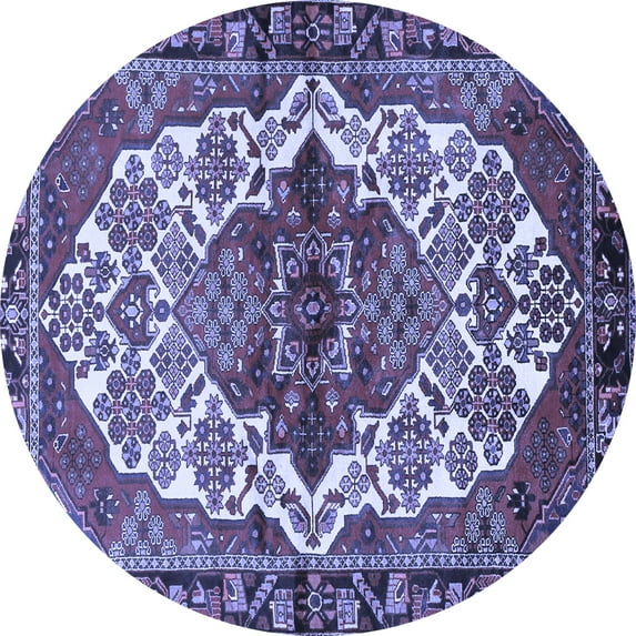 Ahgly Company Machine Washable Indoor Round Persian Blue Traditional Area Rugs, 8' Round