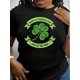 thumbnail image 1 of Plus Size Women's St. Patrick's Day Fashion Tee - Lucky Clover & 'Happy St. Patrick's Day' Graphic, Casual Black Polyester Blend T-Shirt with Round Neckline, Machine Washable - Perfect for Spring/Sum, 1 of 4