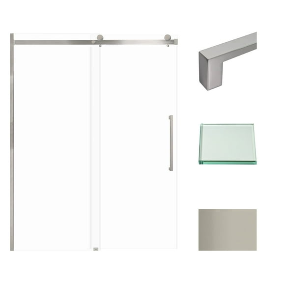 Transolid MBDT607608C-S-BS Madeline 60"x76" Frameless Sliding Barn Shower Door with Fixed Panel Featuring EXCLUSIVE TruMotion Technology in Brushed Stainless with Clear Glass and Sabrina Handles