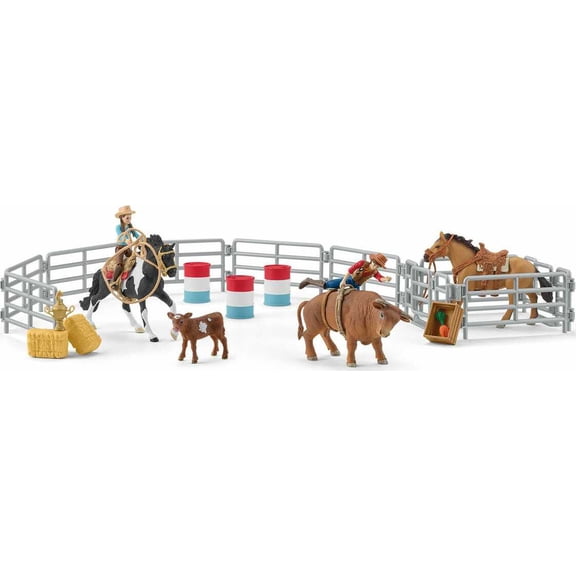 Schleich Rodeo Show - 42PC Western Riding Playset with Cowboy, Cowgirl, Horses and Calf - Barrel Racing and Rodeo Toys for Kids 5 - 42577