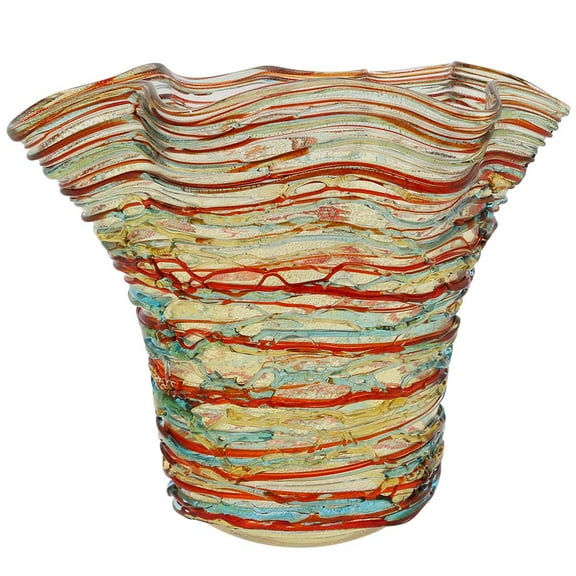 GlassOfVenice Murano Glass Vesuvio Threaded Wide Wavy Vase