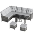 thumbnail image 6 of POTEBAN Outdoor Rattan 7-Piece Dining Set, Sectional Sofa Couch with Table & Chairs, All-Weather Conversation Set for Deck, Backyard, Grey, 6 of 10