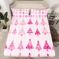 thumbnail image 2 of Manfei Cartoon Xmas Tree Twin Sheet Sets,Merry Christmas Twin Fitted Sheet,Pink Geometric Striped Flat Sheet For Girls Kids,Super Cozy Room Decor,3 Pieces, 2 of 7