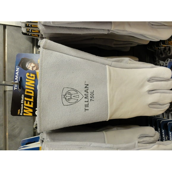 John Tillman and Co Tillman Large 14" Pearl Gray Premium Elkskin CottonFoam Lined Stick Welders Gloves with Welted Fingers and Kevlar Thread Locking Stitch (TIL750L)