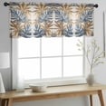 thumbnail image 2 of Navy Blue Brown Valance Curtains for Kitchen/Living Room/Bathroom/Bedroom Window, Rod Pocket Small Topper Half Short Window Curtains Voile Sheer Scarf, Vintage Elegant Botanical Palm Leaves 60"x18", 2 of 8
