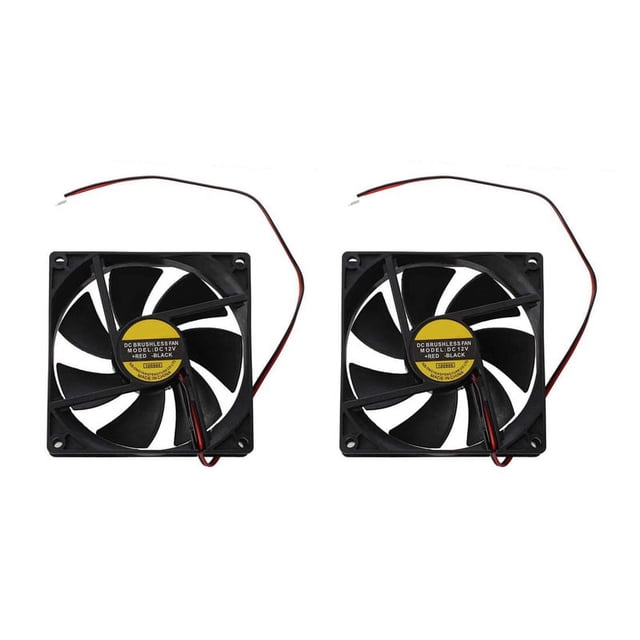 2 ventiladores cuadrados de plástico negro 9025 de 90 x 90 x 25 mm, CC 12 V, 0,25 A