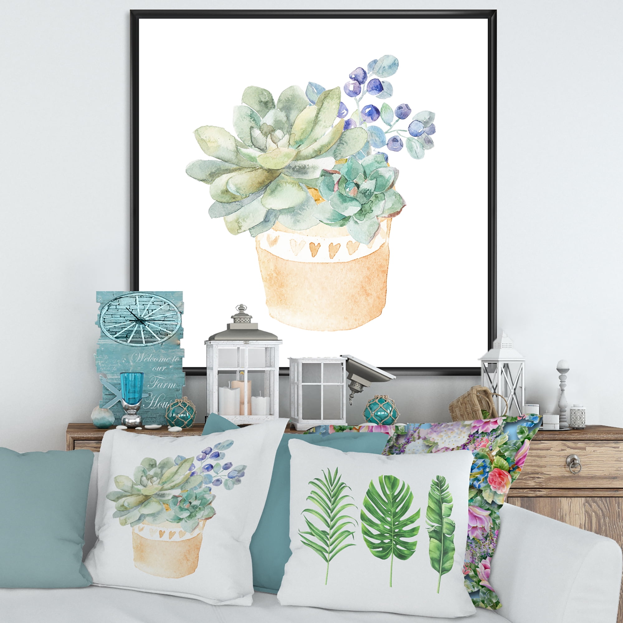 Designart 'Succulent Flower In Terracotta Clypot II' Traditional Framed Canvas Wall Art Print
