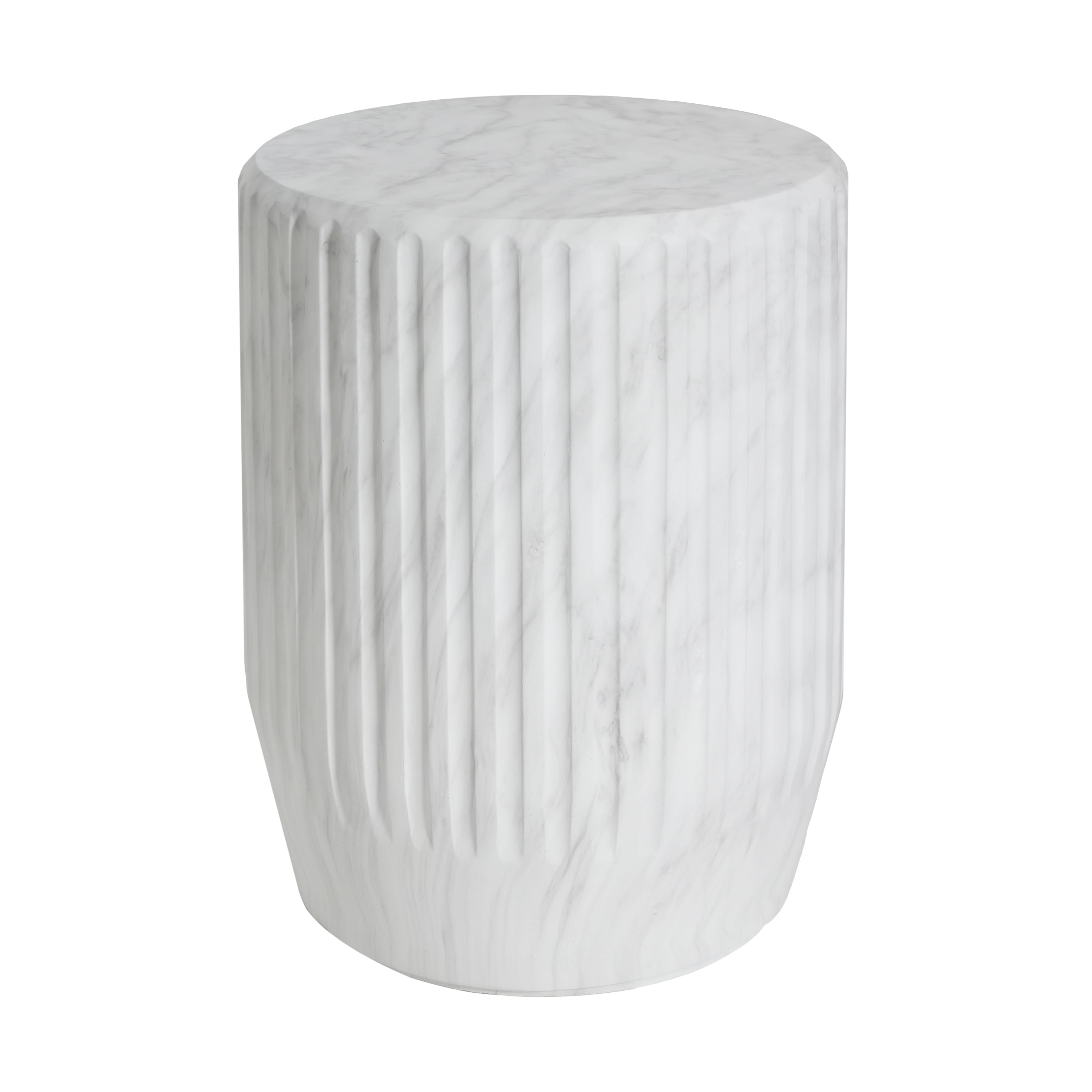 Carved Side Table, Outdoor White End Table for Patio Garden, White