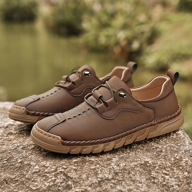 Men\'s Brown Leather Lace-Up Slip-On Casual Loafers New Men main image 2