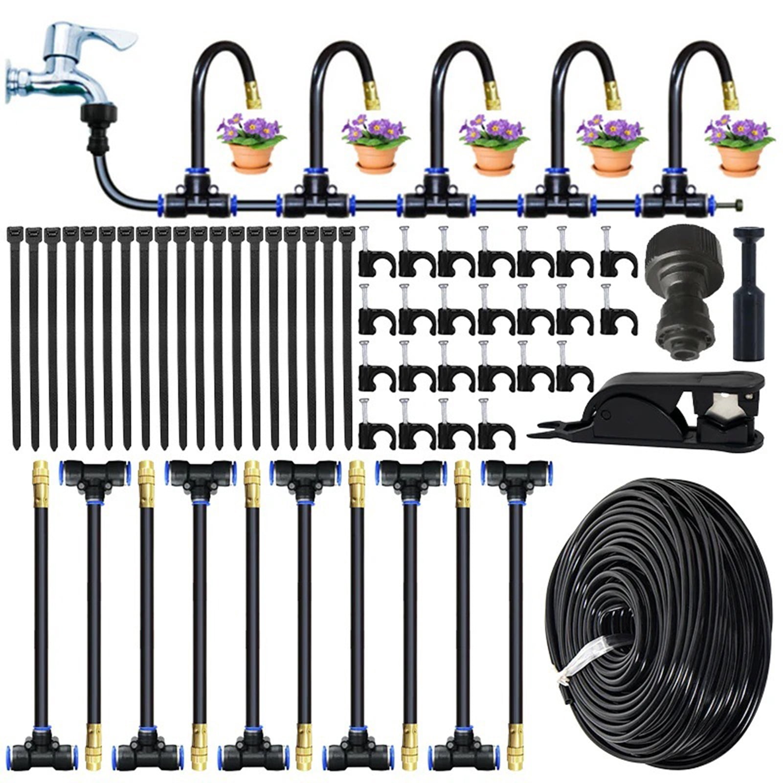 OIUR Drip Irrigation System Garden Watering System with 360 Degree Adjustable Nozzles Mist Irrigation System for Garden Yard Lawn Plants