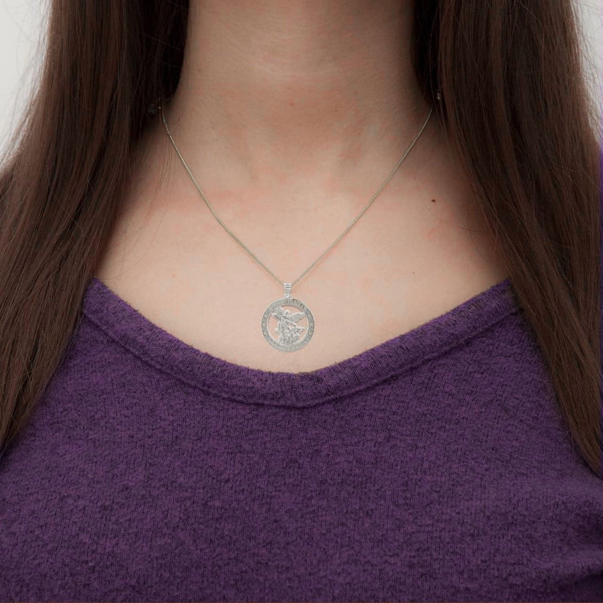 .925 Sterling Silver Religious Saint Michael CZ Medallion Pendant Necklace (Pendant with 16" chain)
