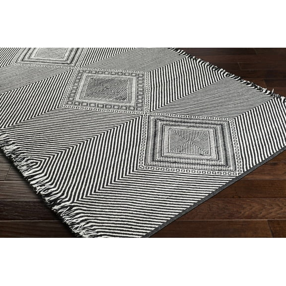 Hauteloom Eaglesham Wool Living Room, Bedroom Area Rug - Bohemian, Transitional - Black, White - 2' x 3'