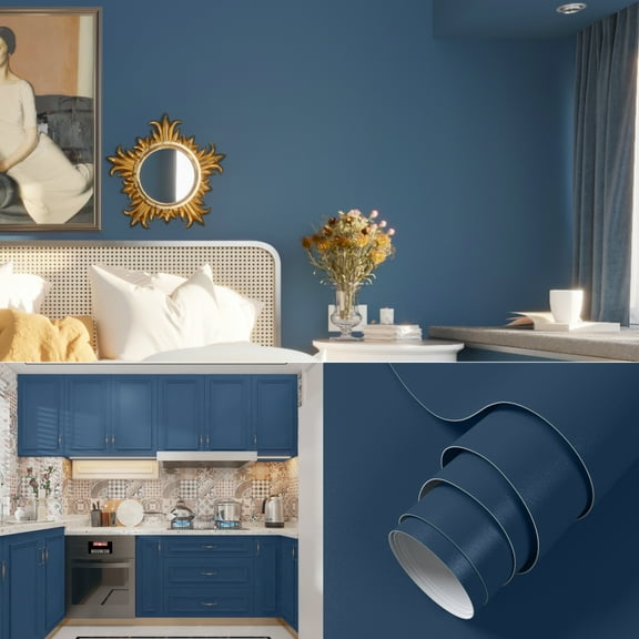 VIOPVERY Contact Paper Dark Blue, Wallpaper Peel and Stick Wall Paper 15.7"x393"
