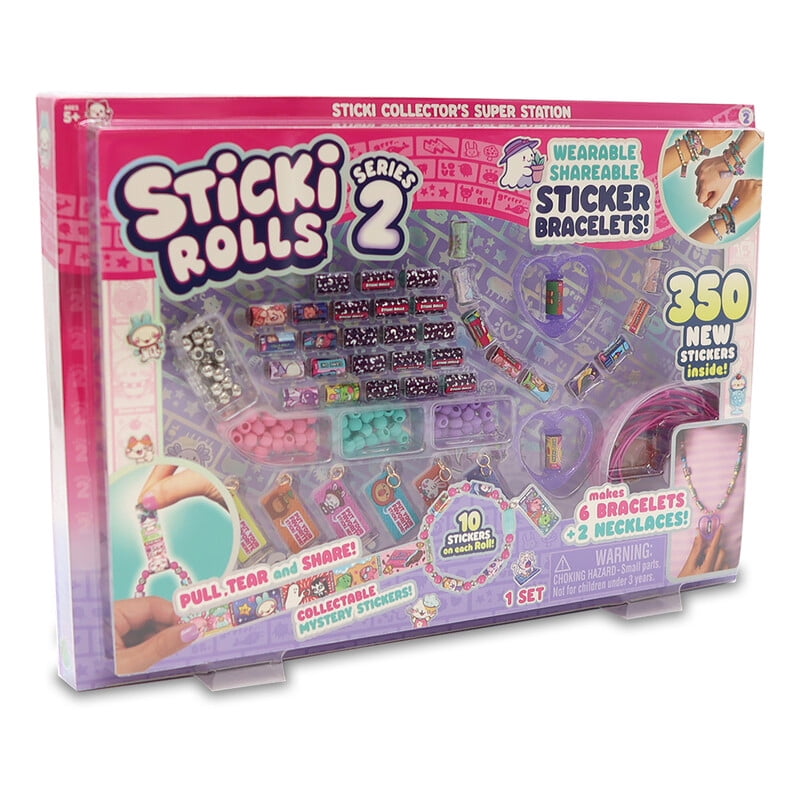 Sticki Rolls Sticki Station - DIY Sticker Jewelry Kit - 350 Mini Stickers - Builds 6 Bracelets & 2 Necklaces & 144 Beads - 1000+ Sticker Designs